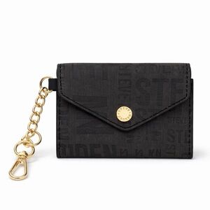 Steve Madden Mini Wallet Card Holder Keychain Black Logo(B124)